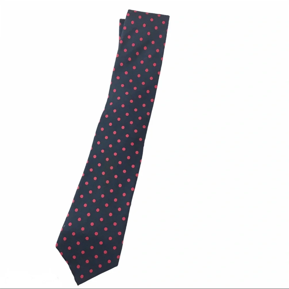 Vintage Burberry Silk Navy Red Polka Dot Tie